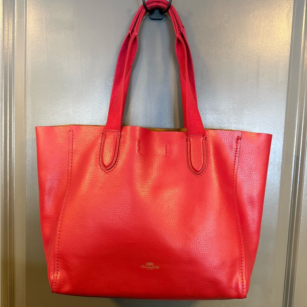 Authentic Coach Red Leather Tote Bag